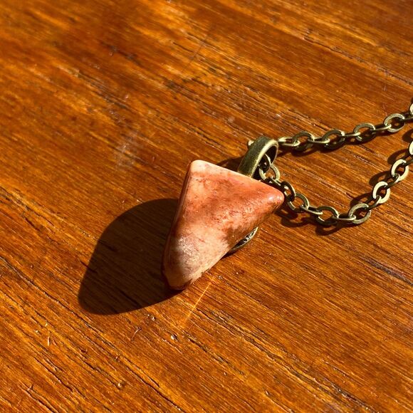 Rust Colored Triangle Polished Stone Pendant on 20 in Antique Bronze Chain - Picture 4 of 5